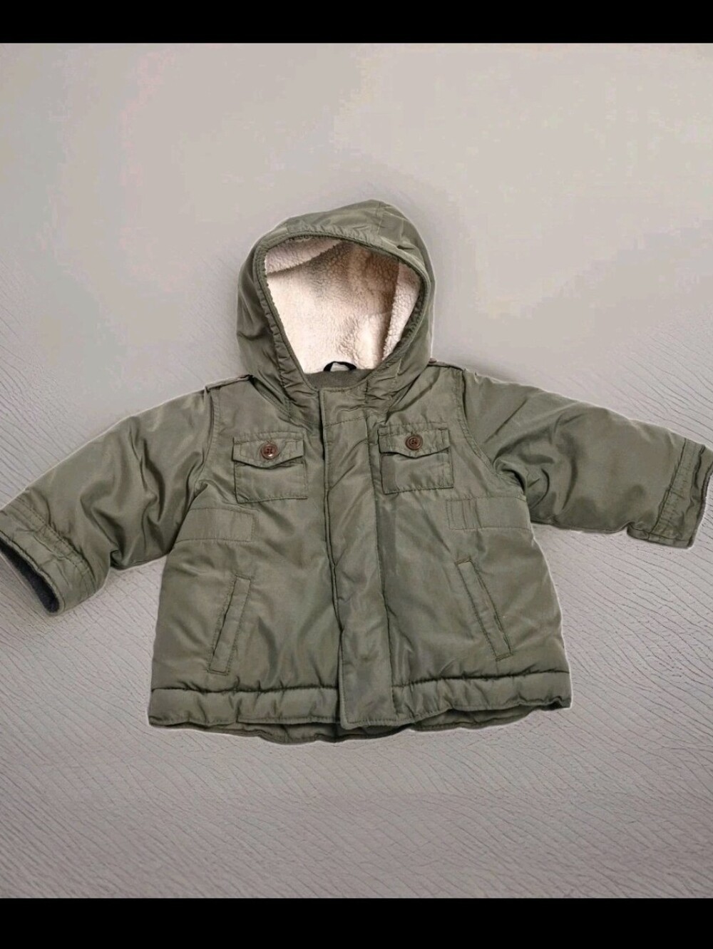 babyGap Olive Green Hooded Parka Jacket 6-12M PrimaLoft Sherpa Cozy Puffer